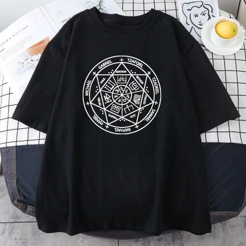 Seal Of The Seven Archangels Print T Shirts Summer Women Oversized Loose O Neck Hip Hop Streetwear Tshirts Female New T-shirt