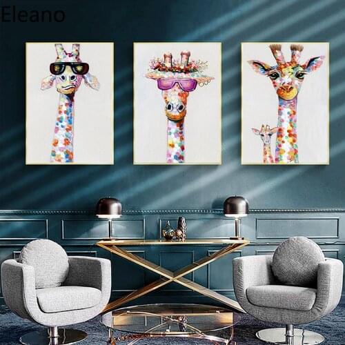 Cartoon Giraffe Family Watercolor Painting Canvas Abstract Art Poster Animal HD Wall Pictures Room Decor Modern Art Painting