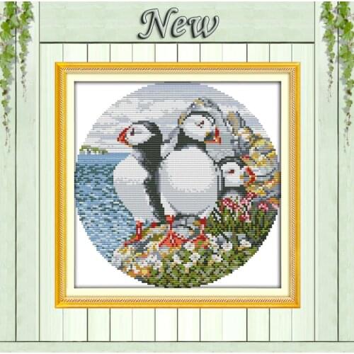 Three penguins animal paintings counted print on canvas DMC 11CT 14CT kits Joy Sunday Cross Stitch embroidery needlework Sets