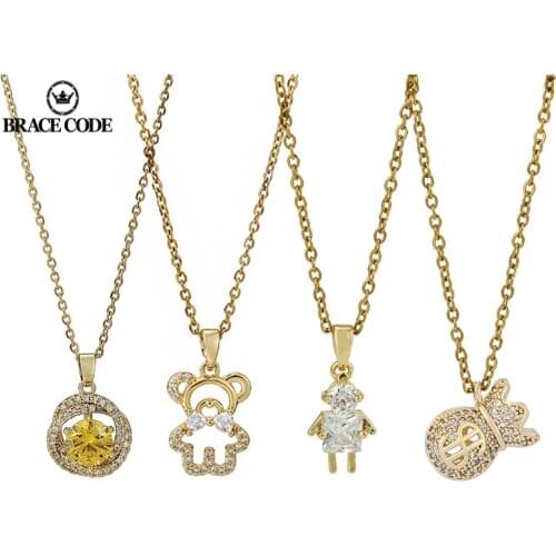 Korean Version Of Cute Bear Fashion Money Bag Necklace Woman Clavicle Chain, Golden Zircon Necklace Girlfriend Gifts