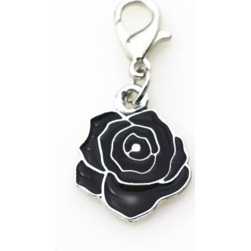 Hot selling 20pcs/lot Black Rose Flowers Dangle Charms Lobster Clasp Charms Diy Jewelry Accessory Hanging Charms for Bracelets