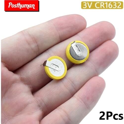New 2Pcs CR1632 Lithium Battery 2 Soldering Pins 3V 1632 Button Coin Cell Batteries For Clock Watch Radio LED Light
