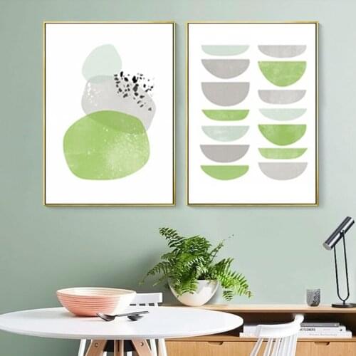 LZN Abstract Green Canvas Paintings Geometric Poster Print Nordic Minimalist Wall Art Pictures for Living Room Home Office Decor