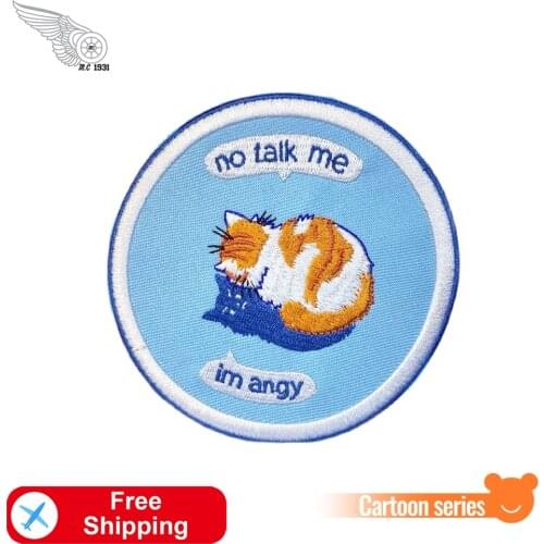 No Talk Me Im Angy Cat Embroidered Patches Cartoon Animal Stickers Wholesale Clothes Badge Iron on Patch Kawaii Appliques
