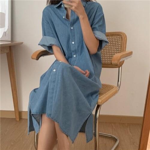 2021 New Summer Shirt Dress Evening Female Vintage Dress Party Oversize Short Sleeve Beach Women Dresses Robe Vestido Prom pure