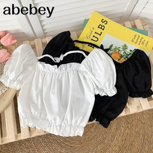 2021 New Summer Sweet All-match square collar puff sleeve Shirt butterfly design Edible Tree Fungus short Shirt Top