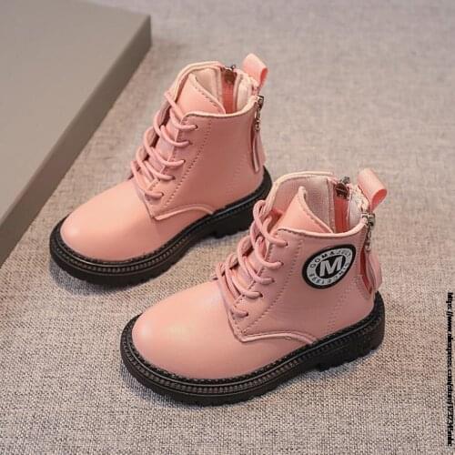 New girls Martin boots fashion all-match childrens boots autumn and winter warm British style boys soft sole leather boots