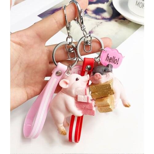 New Cartoon Cute Piggy Holding Brick Keychain Creative Car Keychain Pendant Girl Schoolbag Keychain Children Gift Wholesale