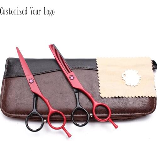 5.5" Engraving Logo Red&Black Stainless Straight Scissors Thinning Shears Animal Shears Pet Scissors Dog Grooming Scissors C1013