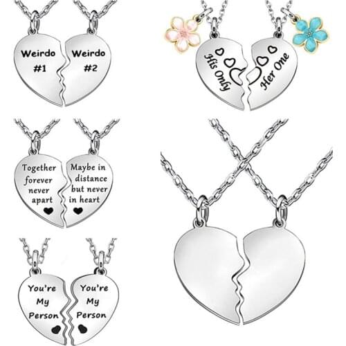 Couples Lovers Heart Pendants for Women Men Necklaces of 2Heart Split Pendant Necklace for Girlfriend Boyfriend Christmas Jewelr