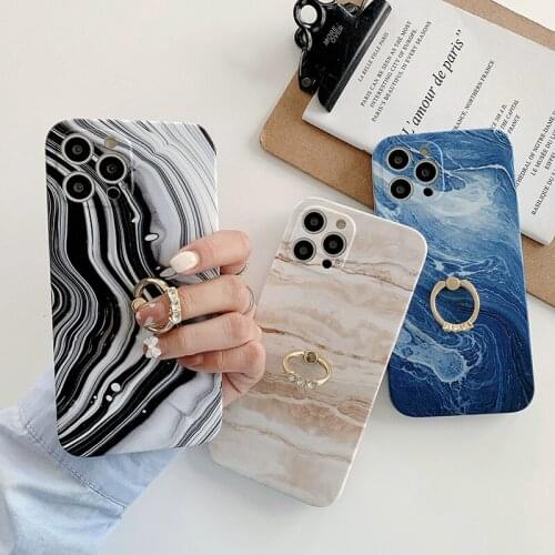 Finger Ring Stand Marble Phone Cases For iPhone 11 12 Mini Pro X XR XS Max 7 8 Plus SE 2 Glossy Soft TPU Shockproof Cover Coque