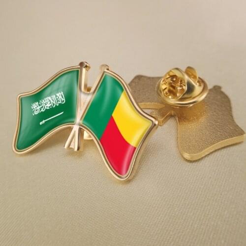 Saudi Arabia and Benin Crossed Double Friendship Flags Lapel Pins Brooch Badges