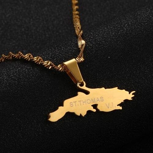 Stainless Steel St. Thomas V.I. Pendant Necklaces Fashion Saint Thomas Island Map Chain Jewelry
