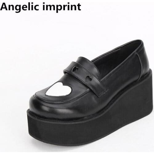 Angelic imprint woman mori girl lolita cosplay shoes lady high heels wedges pumps women princess dress party shoes lovely hearts