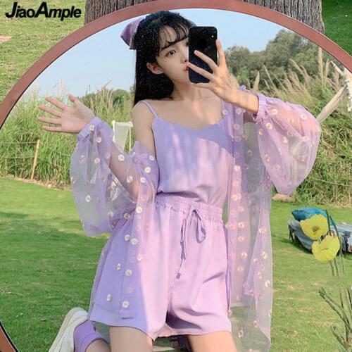 Korean Sweet Daisy Summer Clothing Sets for Women 2020 New Fashion Sweet Girls Student Sling Shorts Sun Protection Shirt Suits