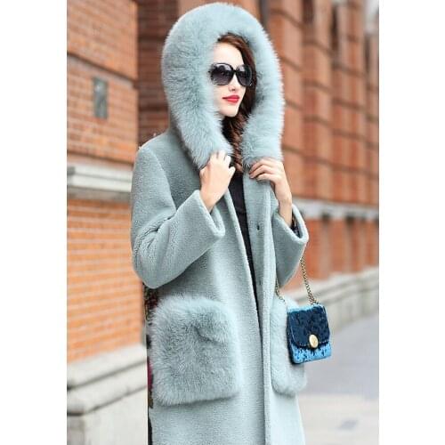 Sheep 2020 Shearling Real Fur Coat Female 100% Wool Coat Winter Jacket Women Fox Fur Collar Korean Long Jackets MY4365 s
