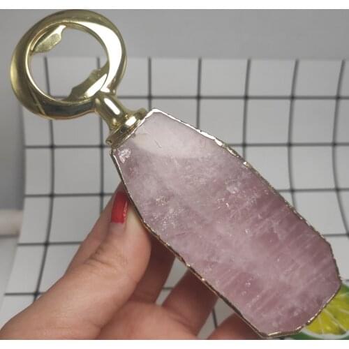 1pcs Natural rose quartz Beer Bottle Opener stone classic Cool Ring Keychain Corkscrew practical bar kitchen