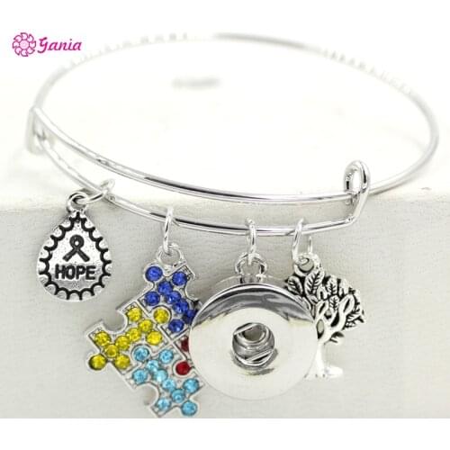 10PCS/LOT New Interchangeable Jewelry Crystal Puzzle Autism Charm Wire Expandable Bangle Bracelets for women For Snap Jewelry
