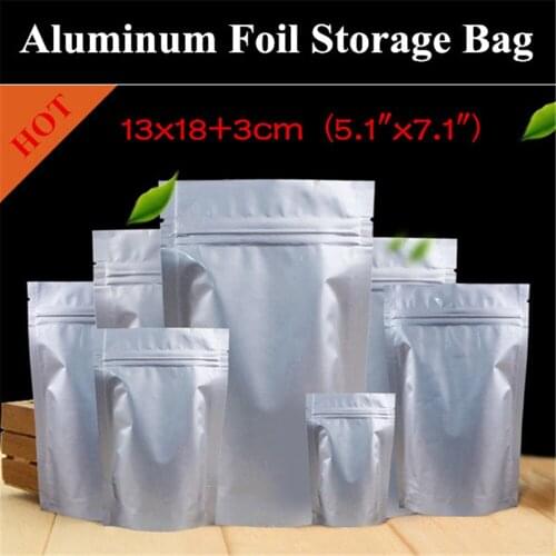 100pcs 13x18+3cm (5.1"x7.1") 280micron Stand up Aluminum Foil Ziplock Bag Self-sealed Grease-proof Food Packaging/Storage Pouch