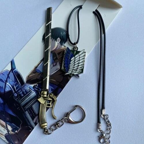 2pcs/Set Attack on Titan Eren Jaeger Nile Dawk Metal Pendant Mini Prop Cosplay Key Chain Necklace
