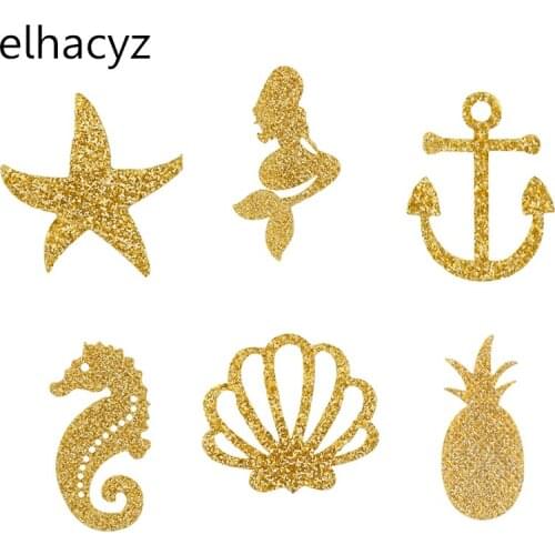 20pcs/lot New Glitter Shell Pads Sea Star Seahorse Mermaid For Girls Summer Kids Headband DIY Craft Decor Hair Accessories