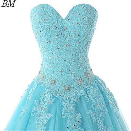 2021 Cheap Lace Sweetheart Quinceanera Dresses Ball Gown Appliques Beading Tulle Sweet 16 Prom Party Gown Vestido 15 Anos BM736