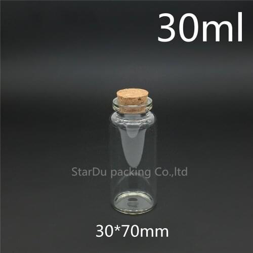 30ml 30*70mm Wishing Glass Bottle with Cork ,High-quality 30cc cork bottle Glass Vials Display Bottle Wholesale 24pcs/lot
