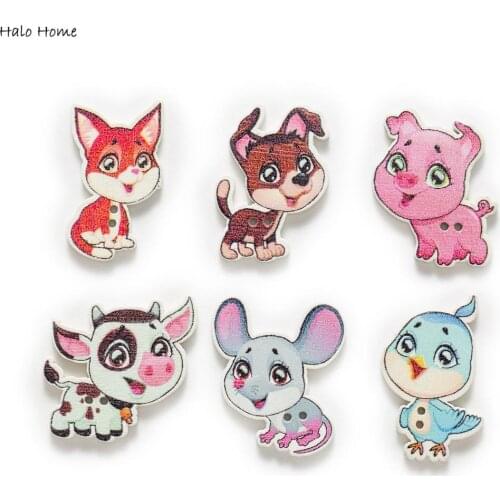 30pcs Animal series Cute Wood Buttons for Sewing Cloth Scrapbooking Crafts Home Card Making Accessories Decor 16-25mm