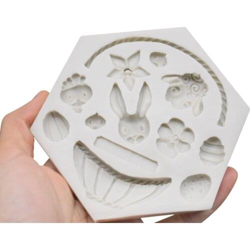 3d Flowers Basket Rabbit Silicone Mould Cake Fondant Decoration Easter Bunny Egg Mold Chocolate Mold Baking Tool Kitchen Baking