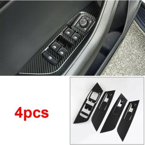 4pcs for SKODA KODIAQ Window glass Switch panel Decoration frame Carbon fiber pattern Stainless steel