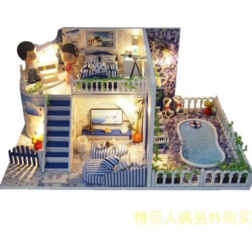 Santorini DIY Wooden Doll House with LED Handmade Furniture Miniature Model Toy Accessories for Children Creative Christmas Gift
