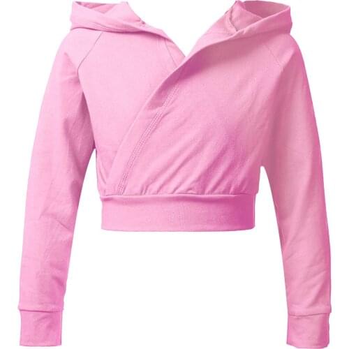 Kids Girls Ballet Long Sleeve Cardigan Shrug Crisscross Front Hoodie Wrap Top Latin Dance Dress Cover Up Kids Gymnastics Leotard