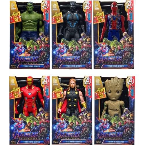 Sound and Light Action Figure Avengers Marvel 30CM Spiderman Black Panther Iron Man Hulk Captain America Thor Thanos boy gift