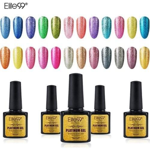 Elite99 10ml Platinum Color Nail Gel Polish Shimmer Glitter Manicure UV Gel Nail Polish Vernis Semi Permanent Nail Art Varnish
