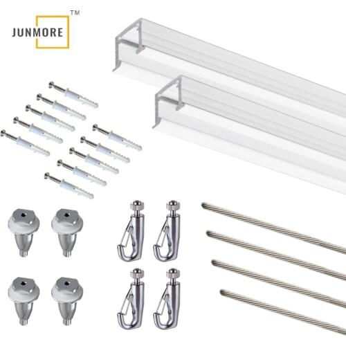 Art picture Hanging Ceiling mounted Complete picture frame hangers Gallery (Two 150cm long Rails 4 Hooks and 4 Cables,White)