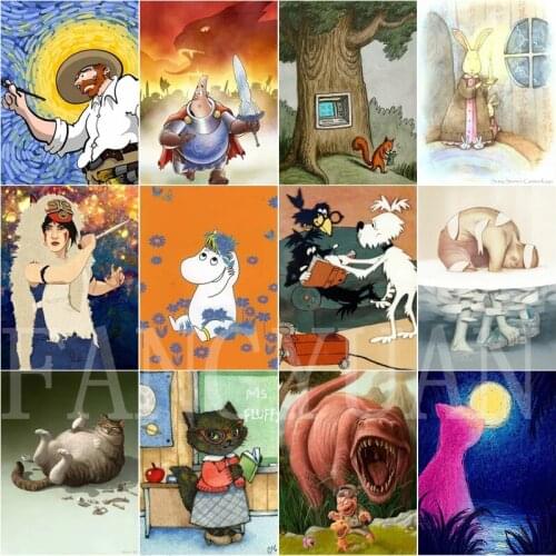 Cartoon Animals Portrait Diamond Painting 5D Diy Full Square Round Diamond Embroidery Wall Art Pictures for Home Decoration