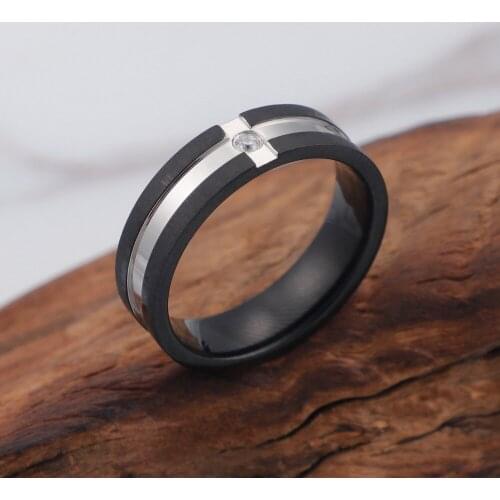 Stainless Steel Metal Ring For Men/Women With Zircon Trendy Party Ring For Male/Lovers Finger Jewelry Black/Gold