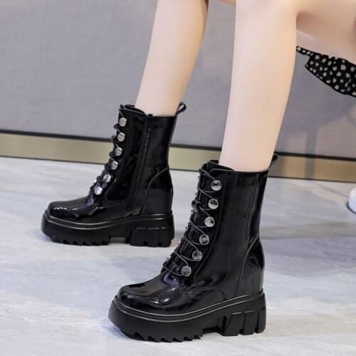 Korean Style Winter Fashion Bling Height Increasing Platform Rivet Genuine Leather Women Ankle Short Equestrian Boots 20201217