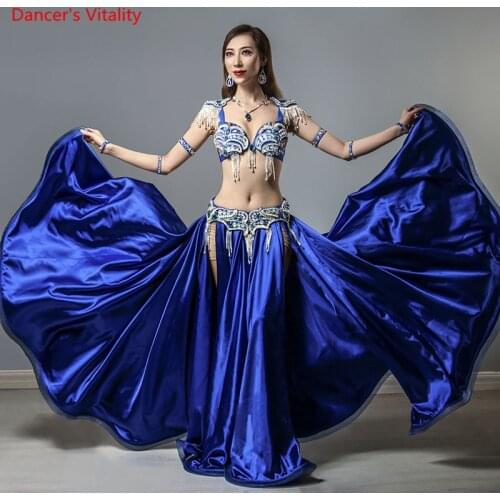 Belly Dance Suit Tassel Diamond Bra Double Split Big Swing Skirt Performance Set High-End Custom Adult Child Competition Clothes