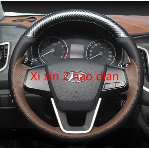 For Hyundai MISTRA Verna IX35 TUCSON ELANTRA SANTAFE Custom leather hand-sewn steering wheel cover car Accessories