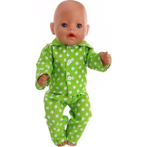 Handmade Doll Green pajamas Clothes accessories Fit 18 Inch American Doll &43cm New Born Baby Clothes