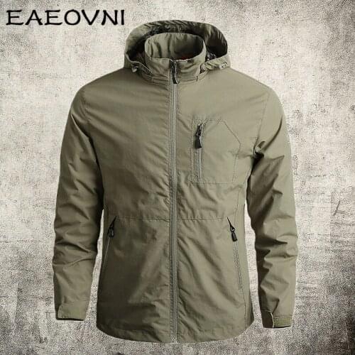 EAEOVNI Spring Autumn Mens Softshell Jacket Sports Outdoor Tactical Jackets Men Hooded Windbreaker Windproof Outwear Coats