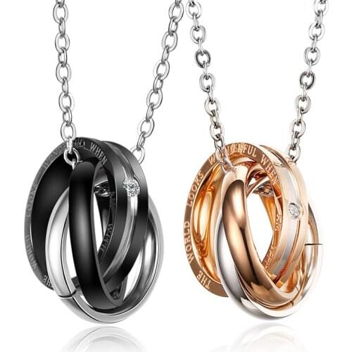 2021 Fashion Korean Version Jewelry Titanium Steel Material Three Ring Suitable For Couples Temperament Pendant Necklace