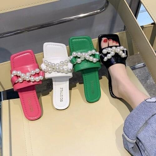 Moccasin Femme Summer Flat Womens Slippers Pearl Women home Slippers Comfortable Female Sandals Buckle Womens Beach Shoes