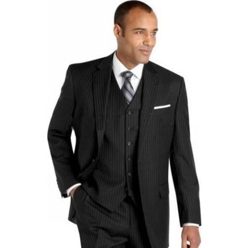 Custom Made To Measure Chalk Stripe Men Suits,Bespoke Charcoal, Grey,Black, Dark Navy Blue Groom Tuxedos For Men, Wedding Suits