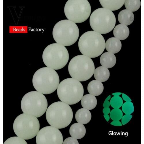 Natural Glowing Green Stone Round Loose Beads For Jewelry Making DIY Necklace Bracelet 6mm-10mm Luminous Spacer Beads 15"