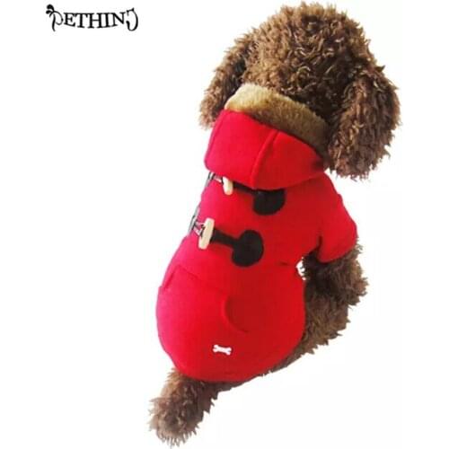 Newstyle horn button pattern winter dog jacket hooded jacket for pet dog coat red white XS-XL dog winter jacket easy wear on off