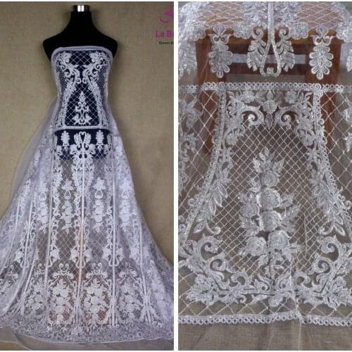 La Belleza 2021 new fashion gown lace,handmade beaded lace,Purewhite beading lace,pink lace, wedding gown lace fabric 52'' width