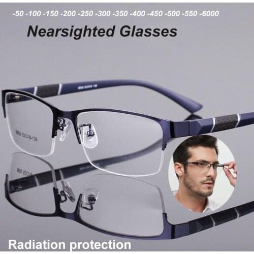 Half Metal Frame Nearsighted Glasses Men Prescription Myopia 0 -0.5 -1 -1.5 -2 -2.5 -3 -4 -5 -6 Ultralight Business Eyeglasses