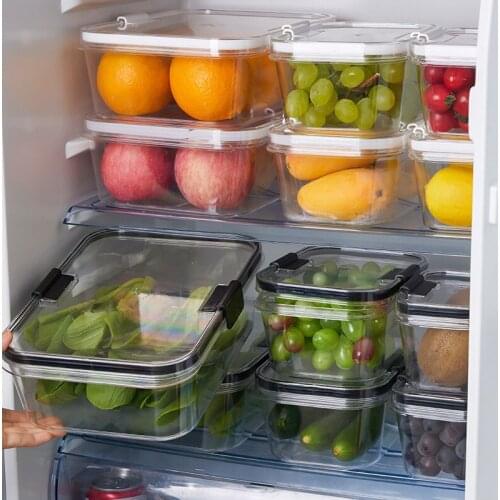 Locking Bento Box Transparent Square Sealed Fresh-keeping Large-capacity Fruit Vegetable Storage Lunch Box Refrigerator Storage
